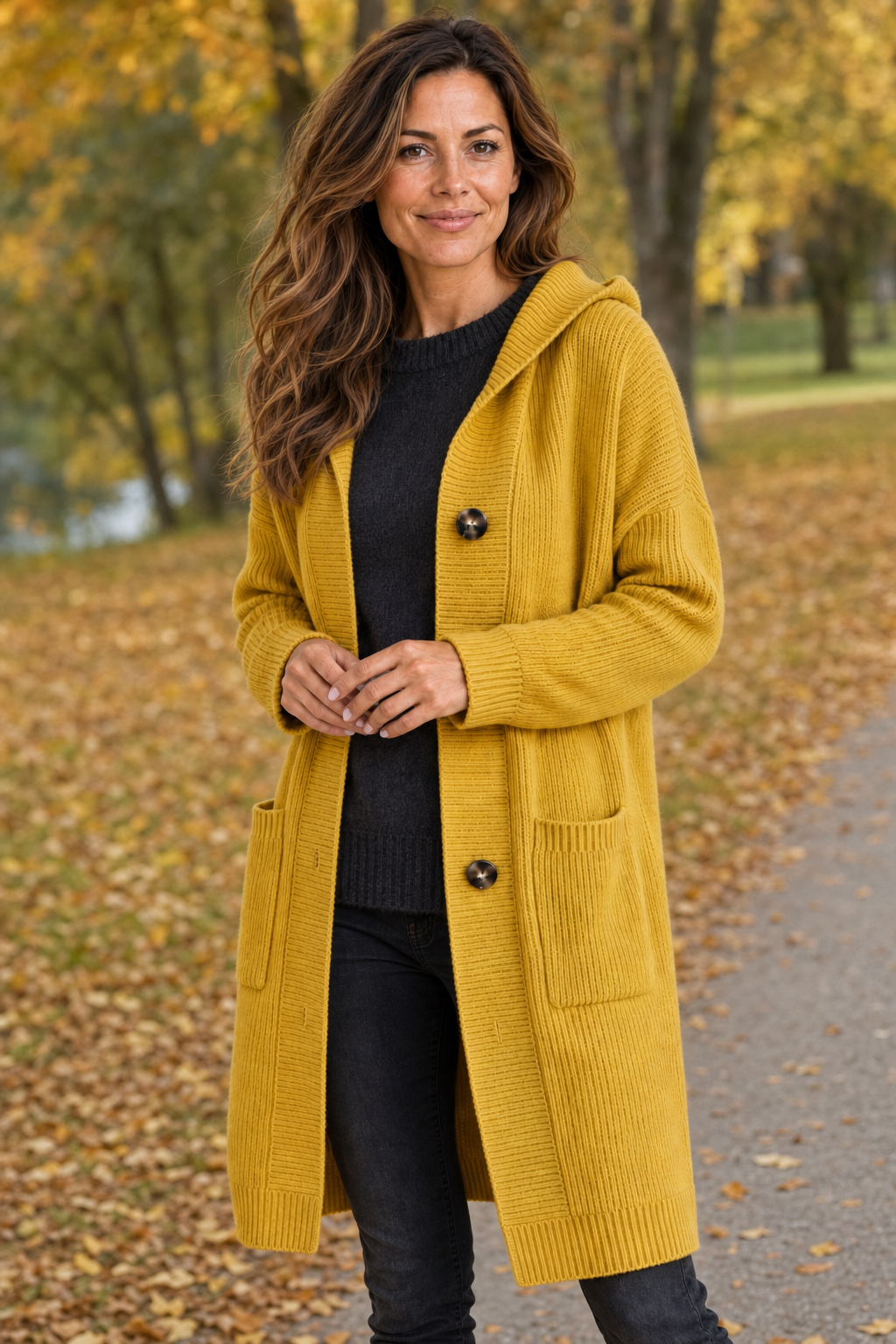Langer Cardigan mit Hoodie