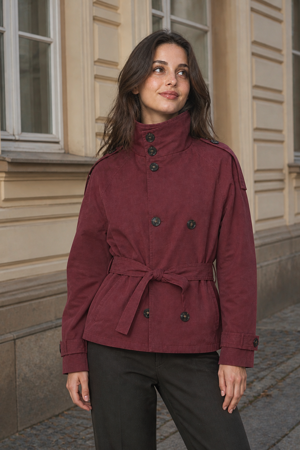 Cropped Trenchcoat mit Gürtel