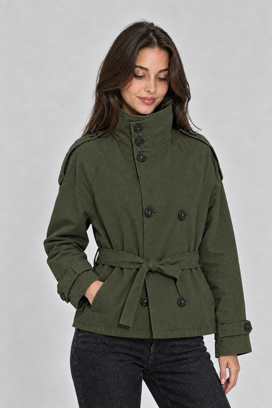 Cropped Trenchcoat mit Gürtel