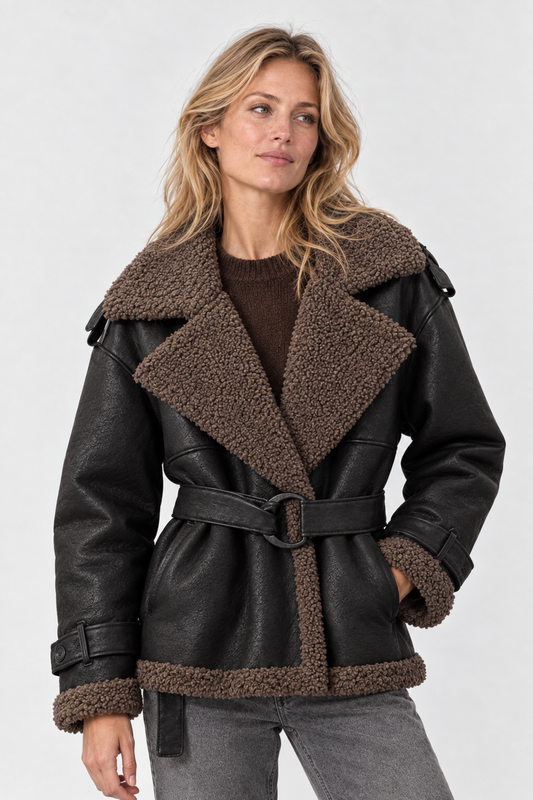 Jacke aus veganem Leder mit Gürtel