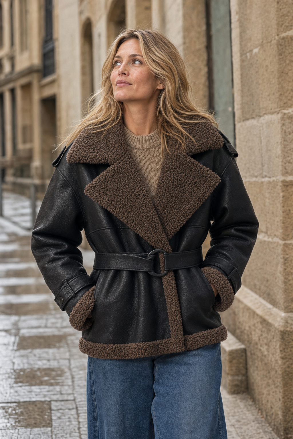 Jacke aus veganem Leder mit Gürtel