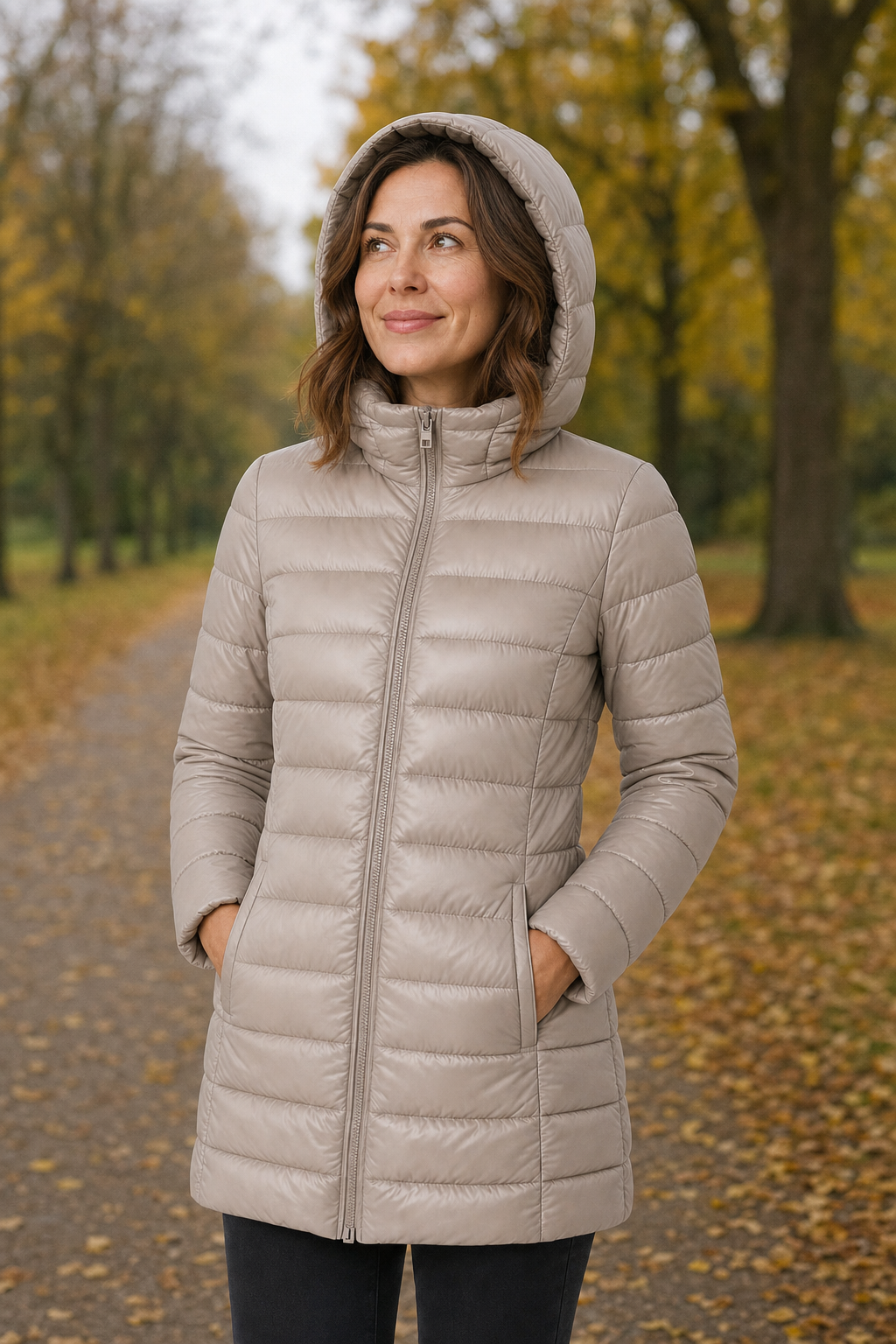 Lange Pufferjacke mit Glanzoptik