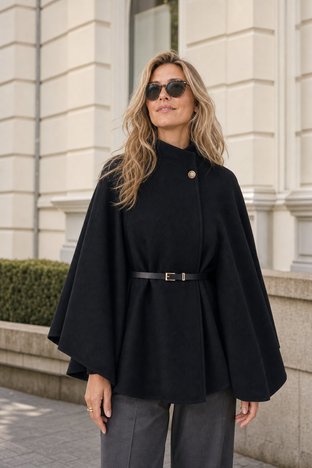 Cape Mantel mit feinem Gürtel