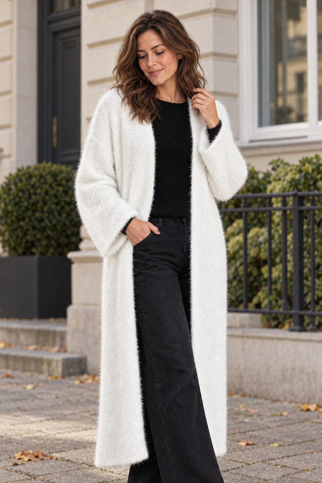 Langer Cardigan mit Flauschoptik