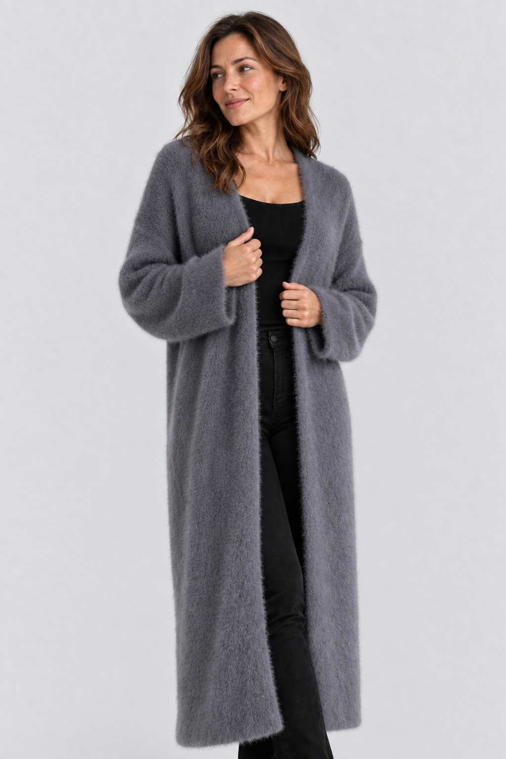 Langer Cardigan mit Flauschoptik