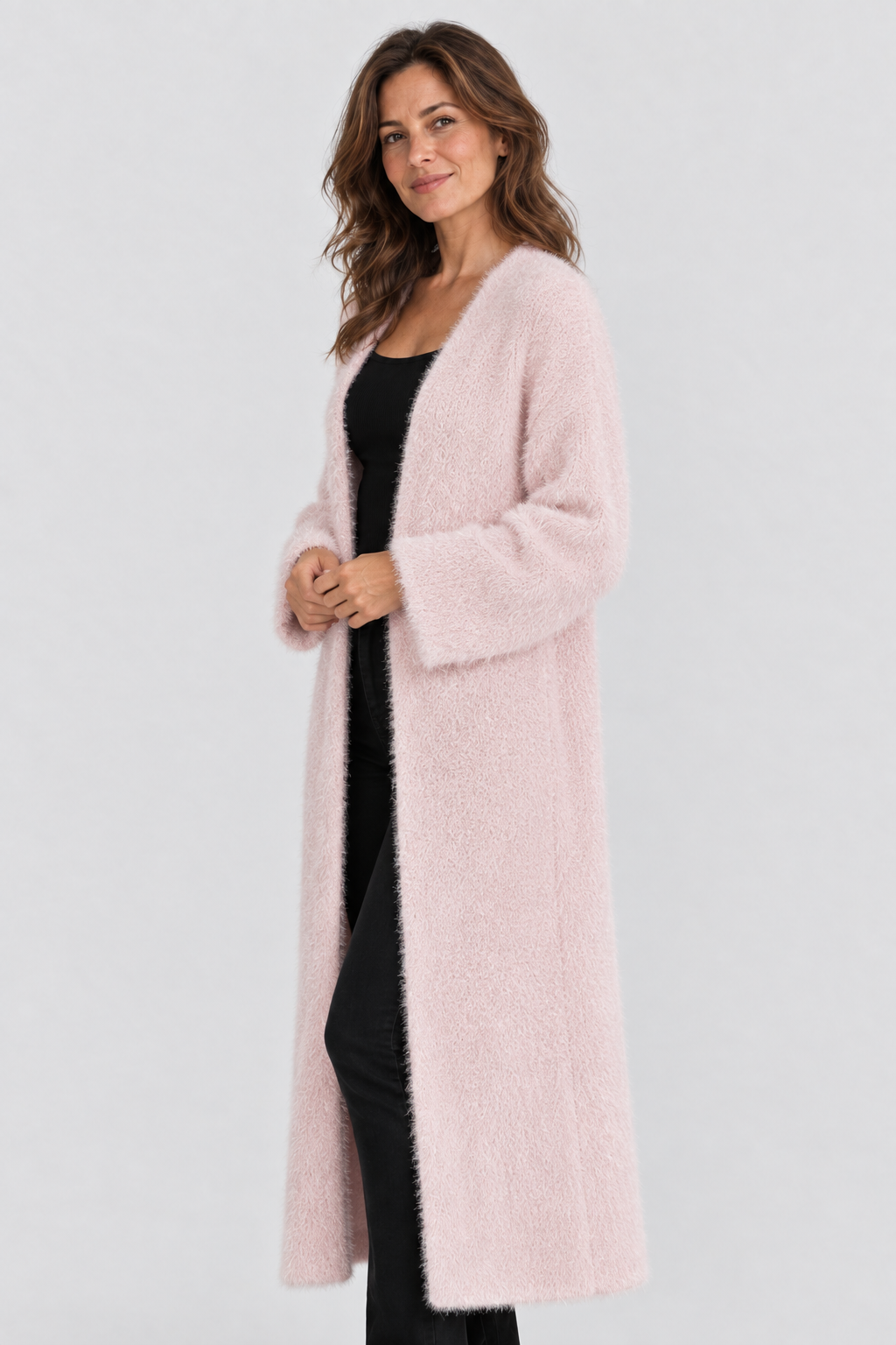 Langer Cardigan mit Flauschoptik
