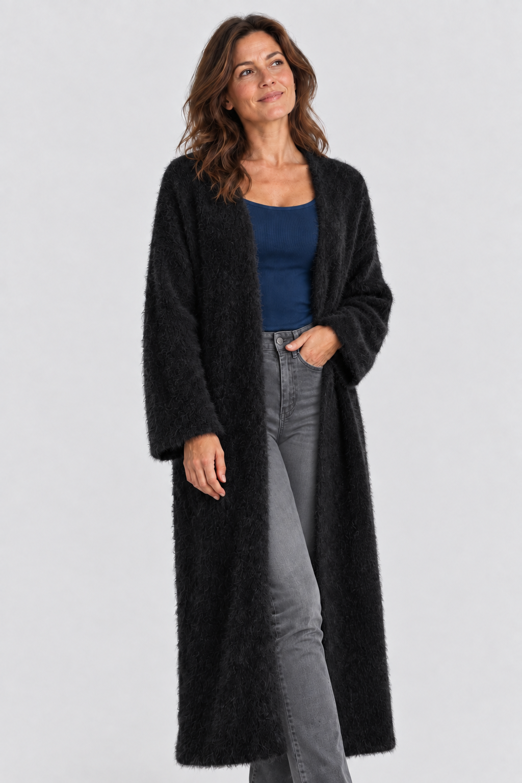 Langer Cardigan mit Flauschoptik
