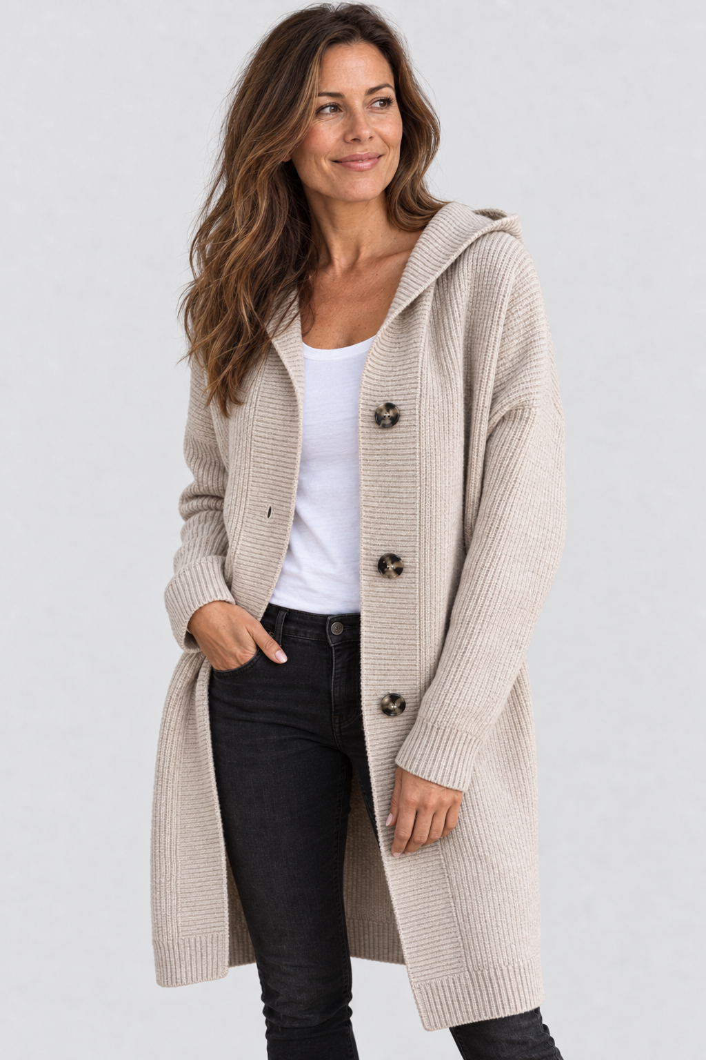 Langer Cardigan mit Hoodie