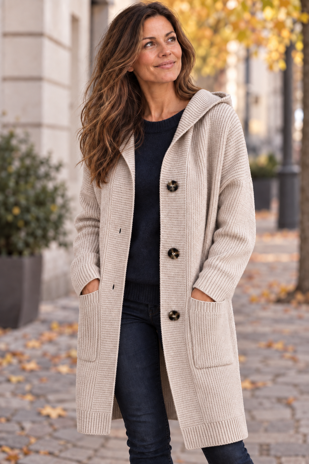 Langer Cardigan mit Hoodie