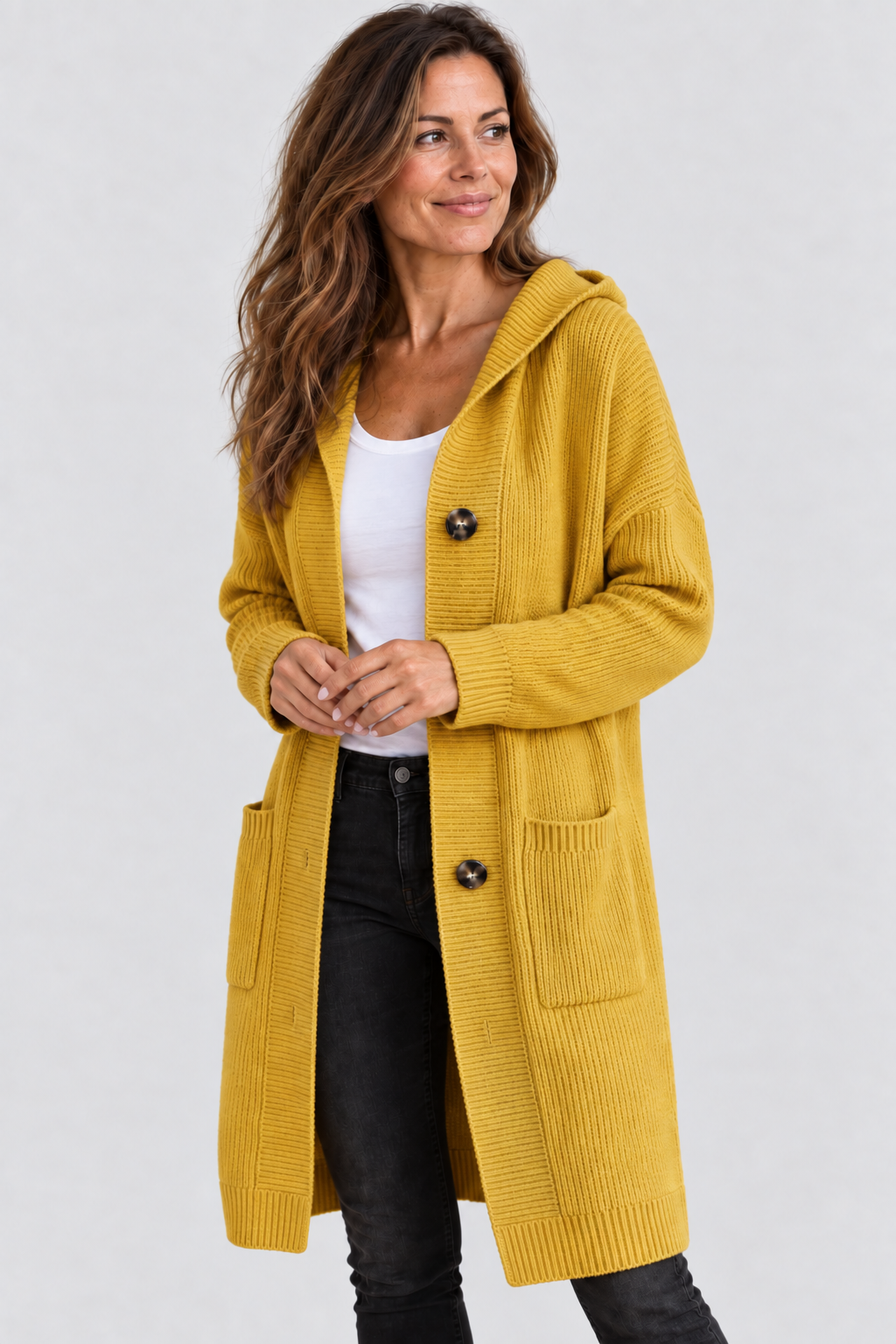 Langer Cardigan mit Hoodie