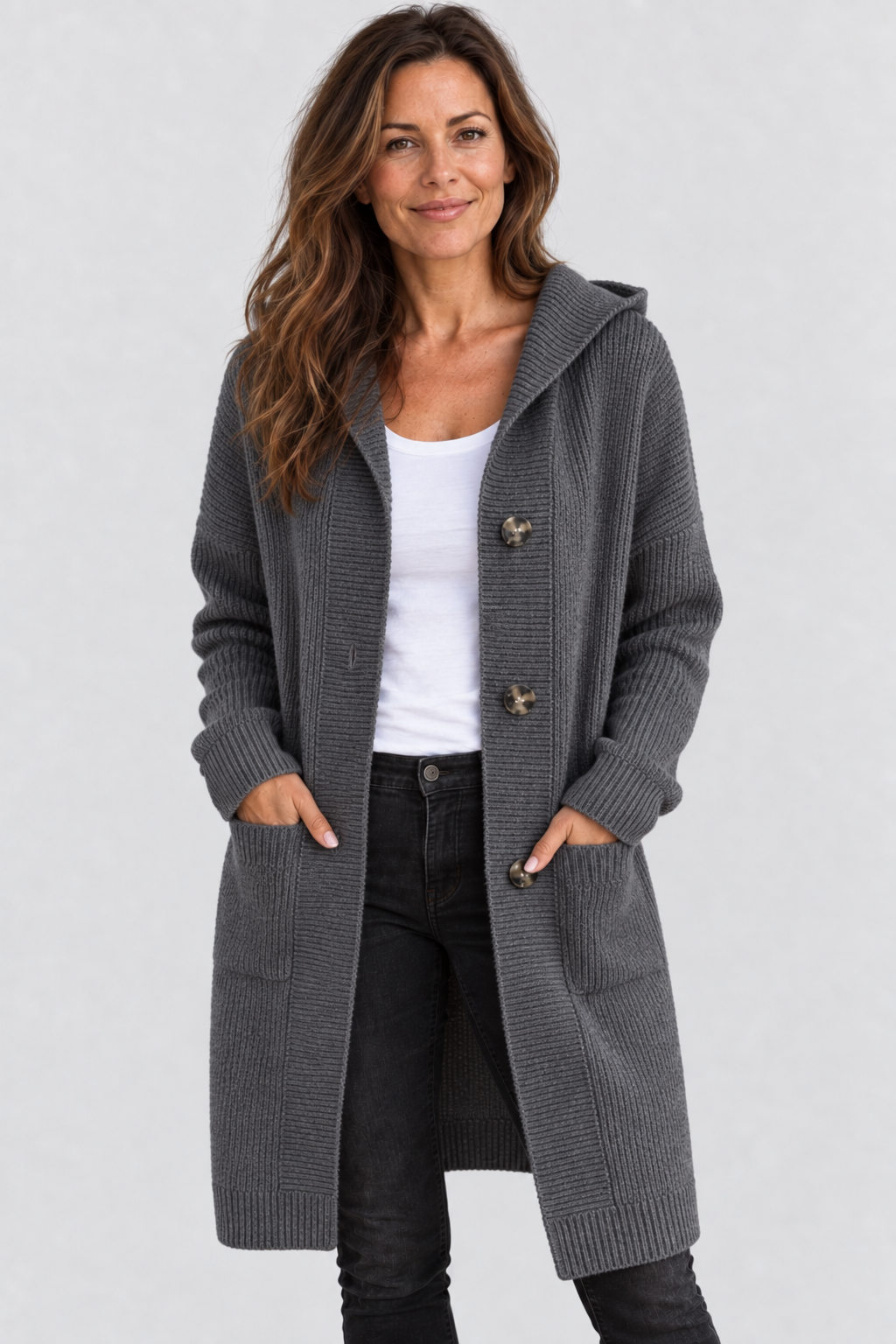 Langer Cardigan mit Hoodie
