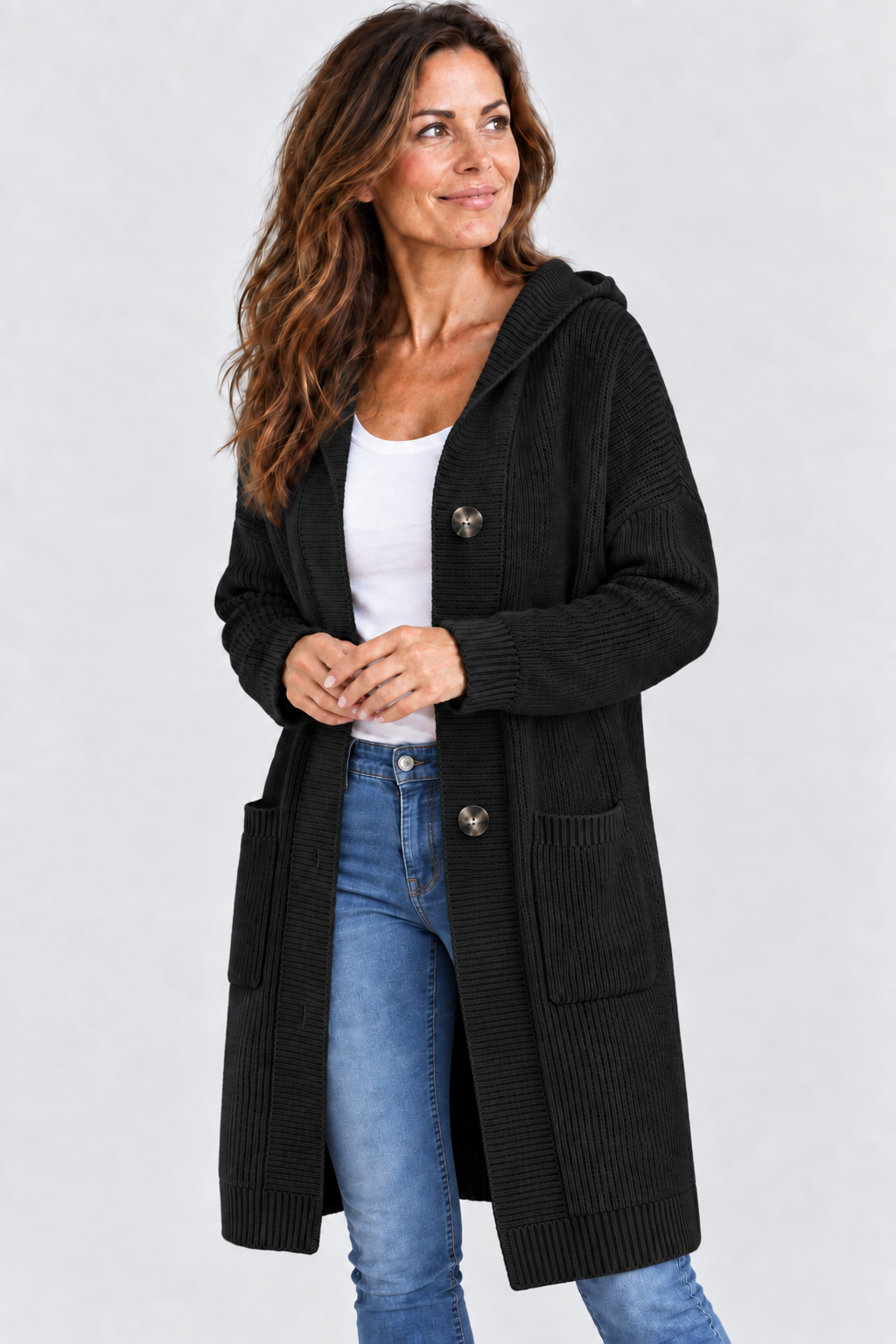 Langer Cardigan mit Hoodie