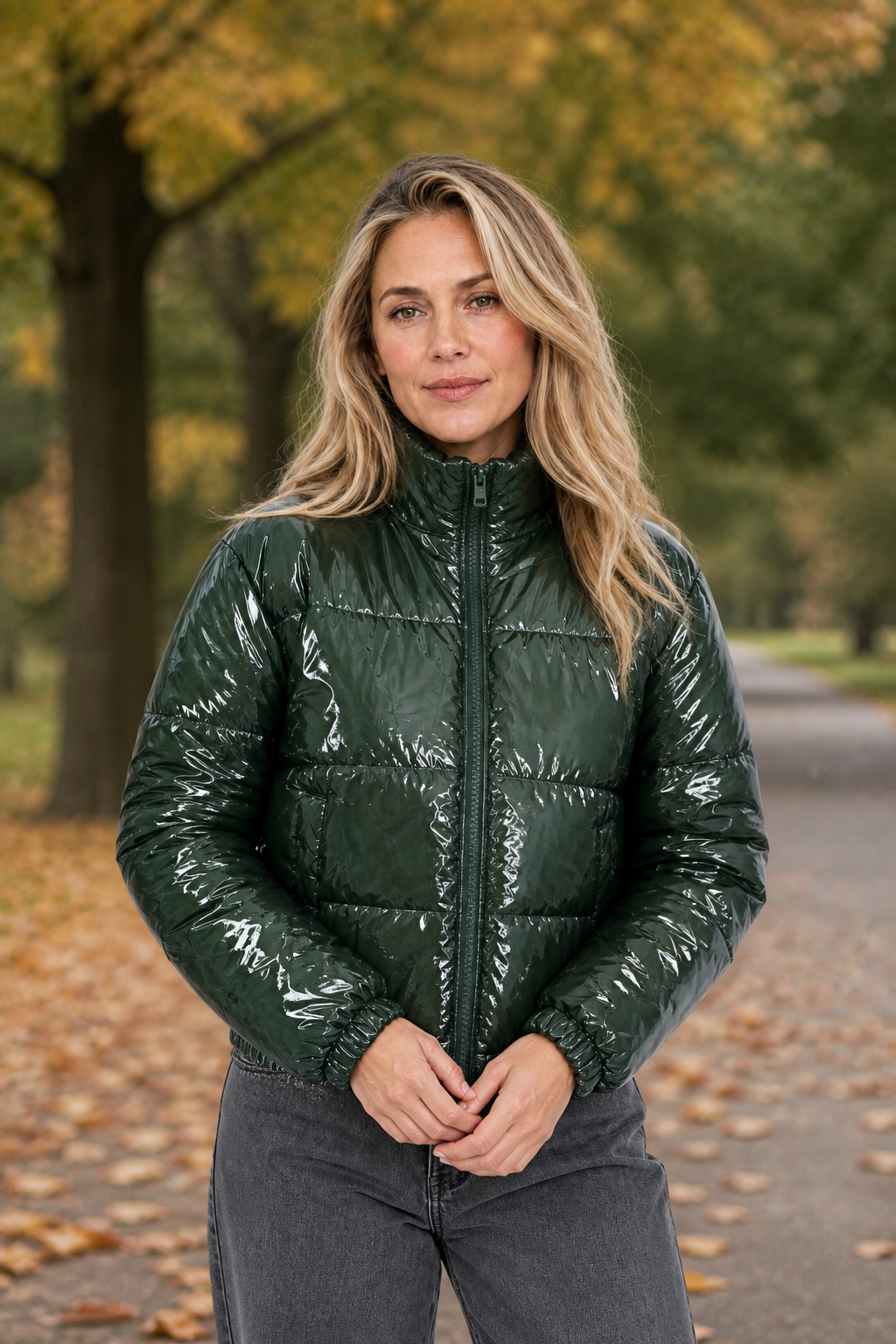 Cropped Steppjacke in Glanzoptik