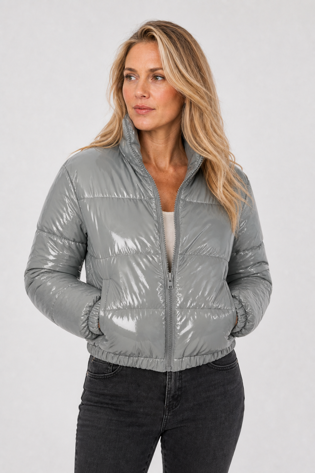 Cropped Steppjacke in Glanzoptik