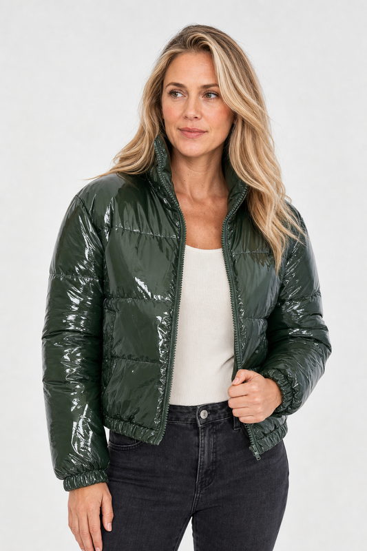 Cropped Steppjacke in Glanzoptik