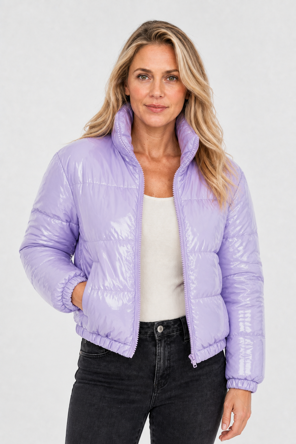 Cropped Steppjacke in Glanzoptik