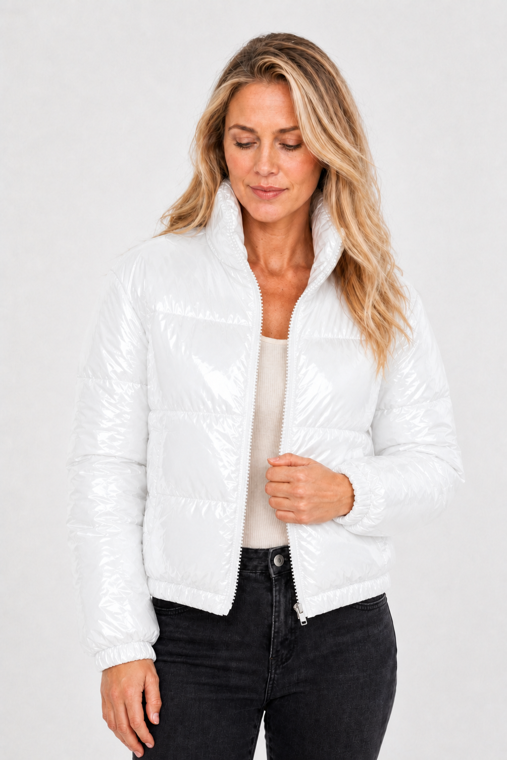 Cropped Steppjacke in Glanzoptik