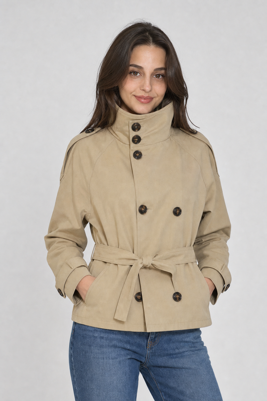 Cropped Trenchcoat mit Gürtel