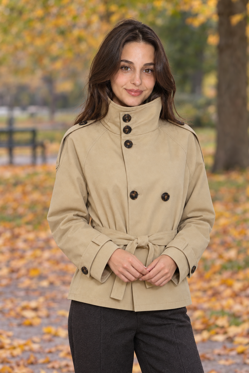 Cropped Trenchcoat mit Gürtel
