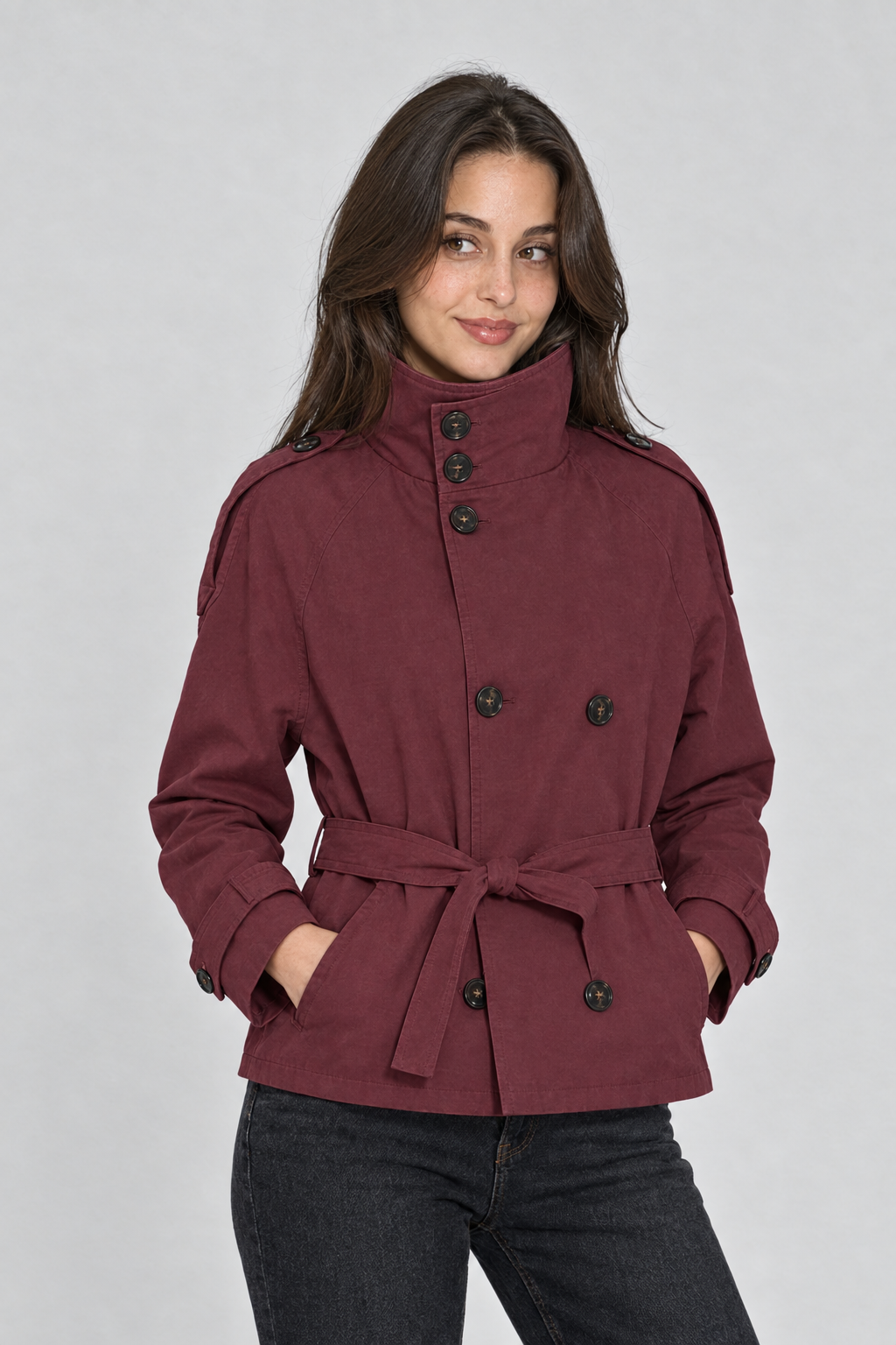 Cropped Trenchcoat mit Gürtel