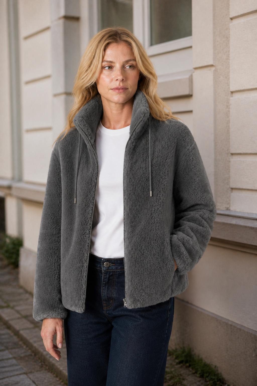 Fleecejacke mit Stehkragen