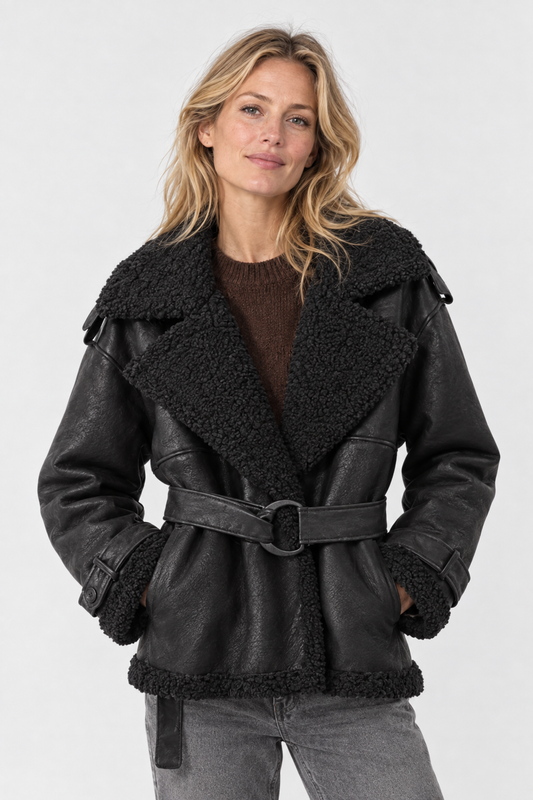 Jacke aus veganem Leder mit Gürtel