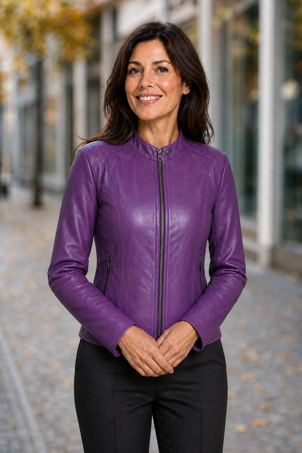 Taillierte Jacke aus veganem Leder