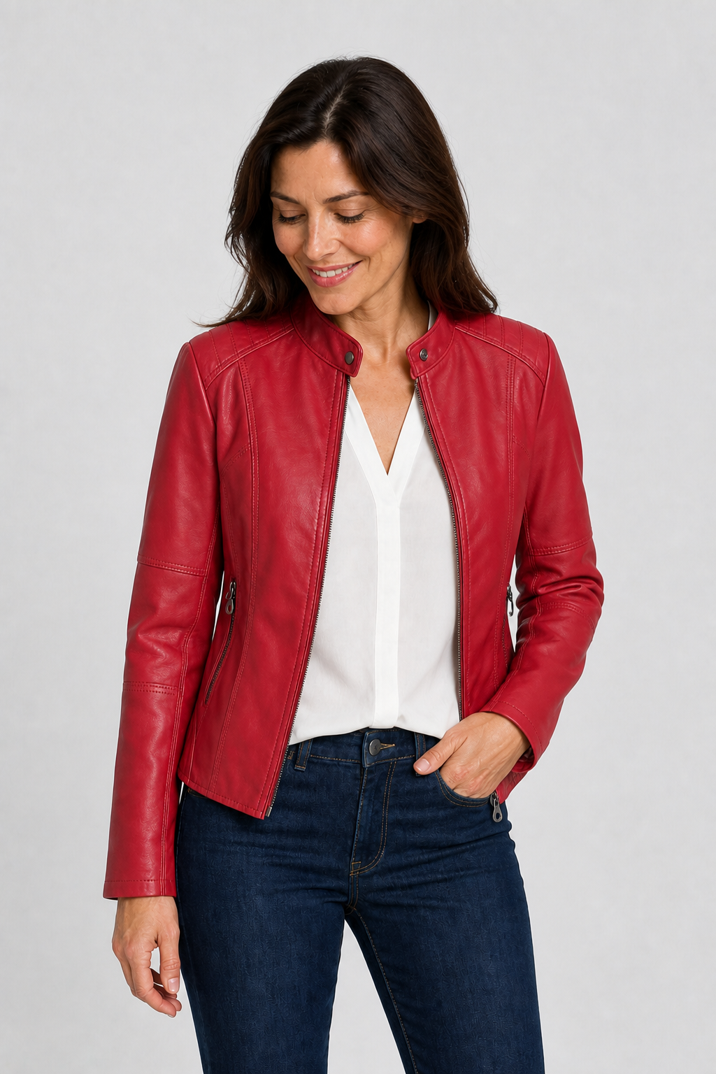 Taillierte Jacke aus veganem Leder