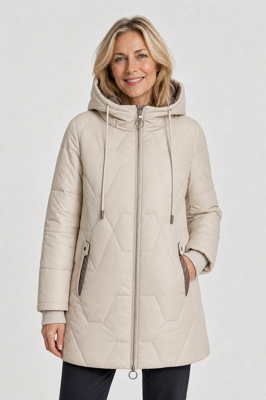 Lange Pufferjacke mit Kapuze