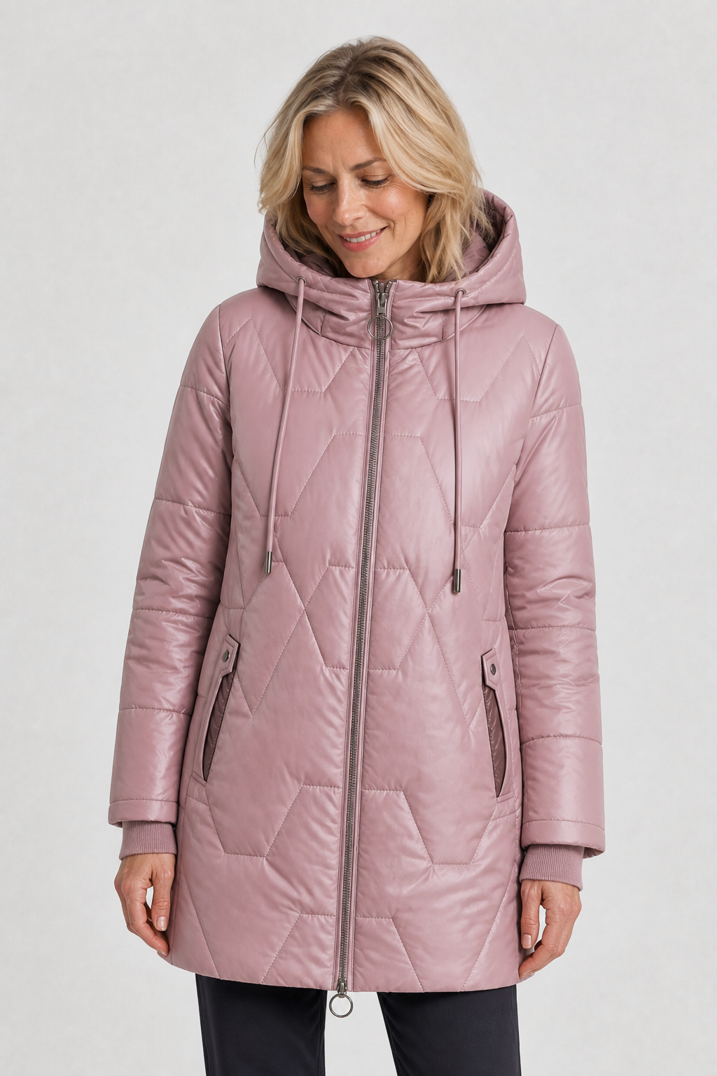 Lange Pufferjacke mit Kapuze