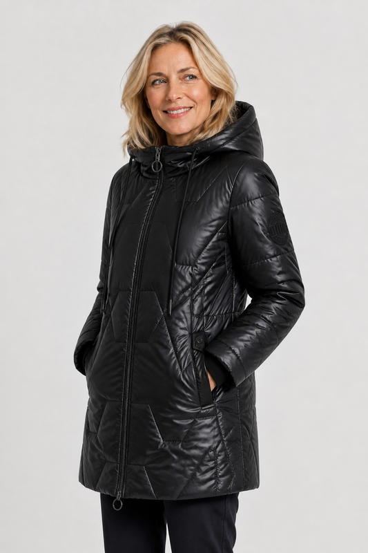 Lange Pufferjacke mit Kapuze