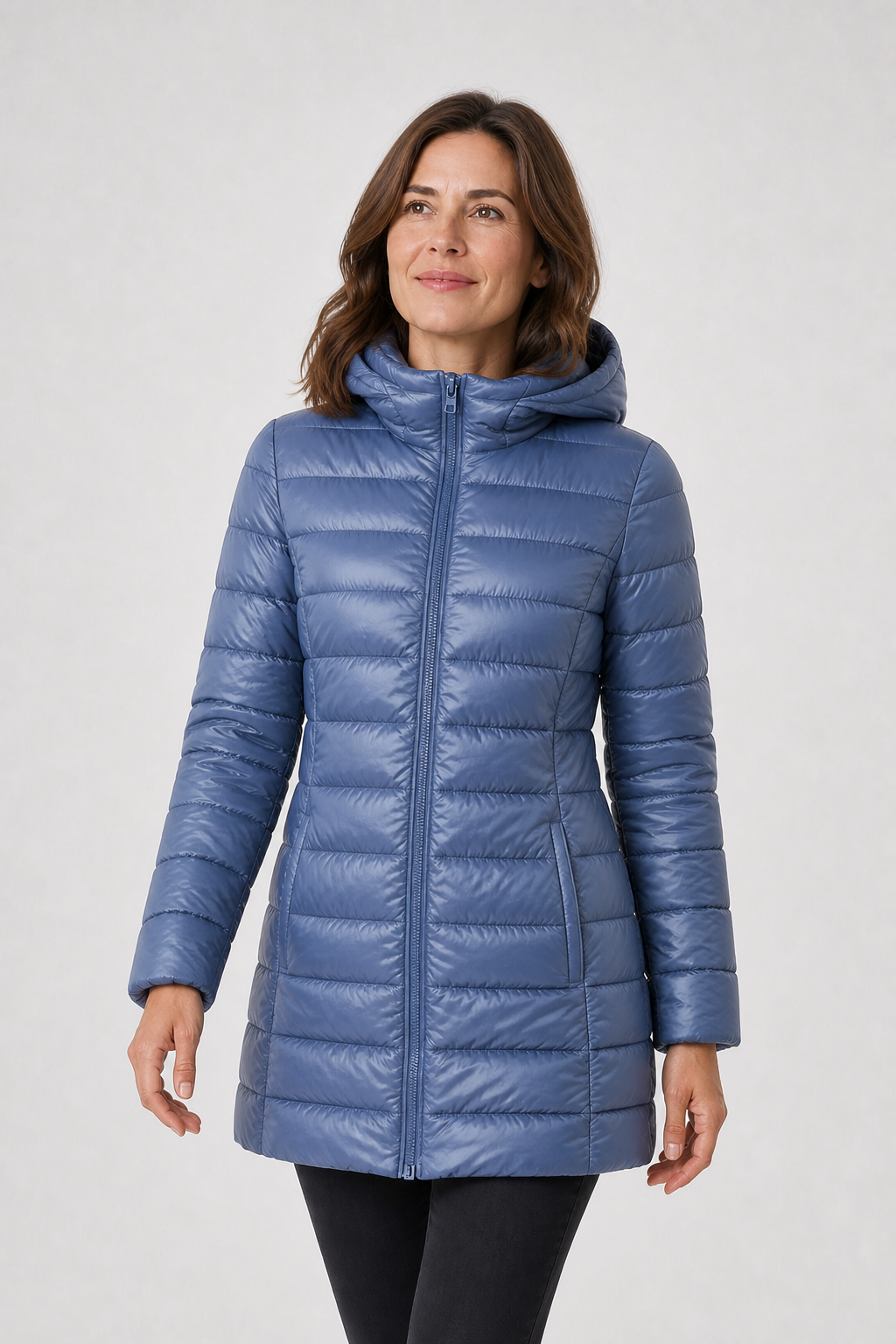 Lange Pufferjacke mit Glanzoptik