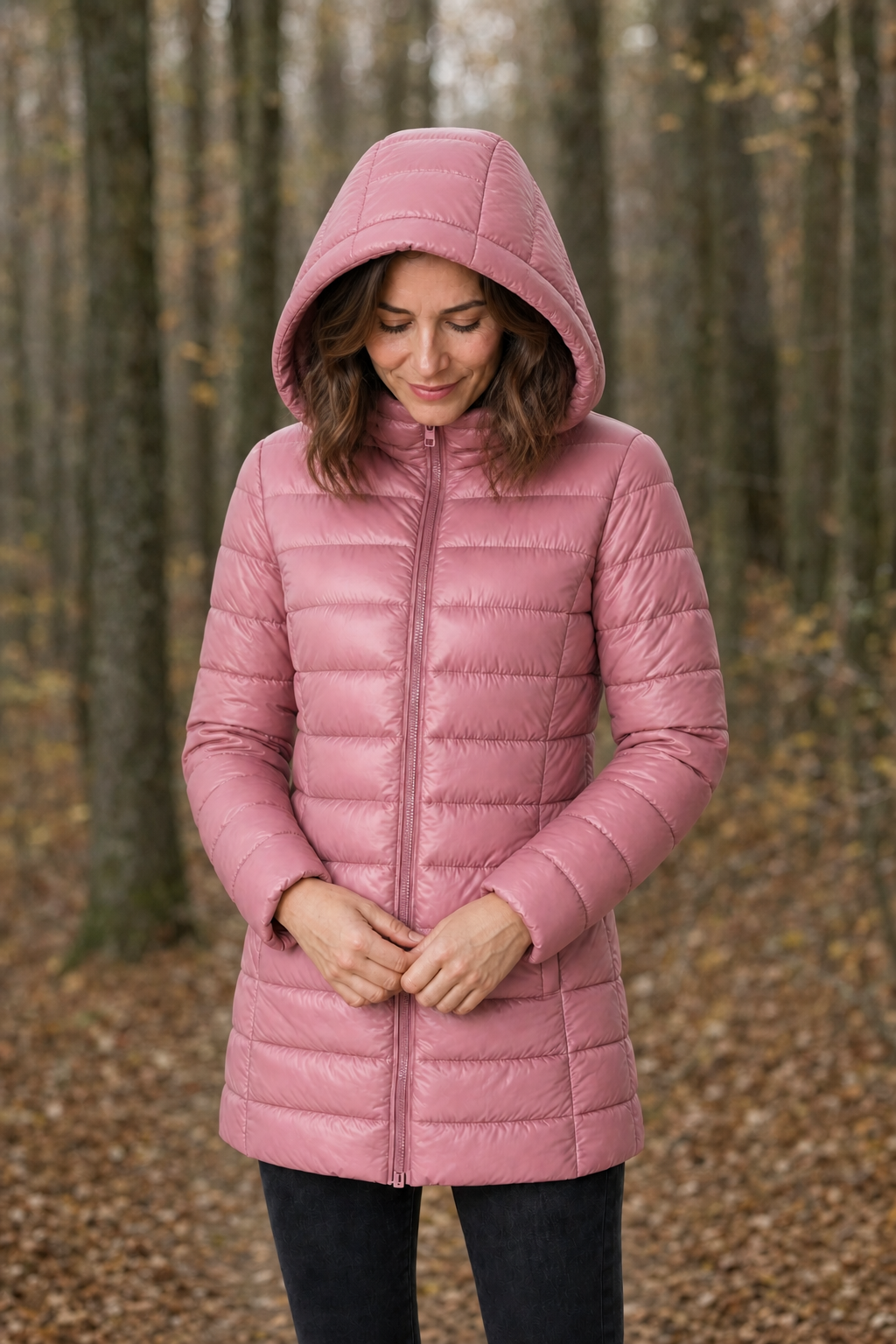 Lange Pufferjacke mit Glanzoptik