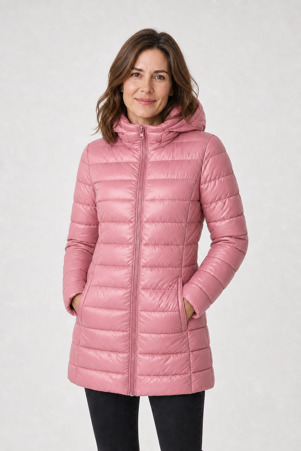 Lange Pufferjacke mit Glanzoptik