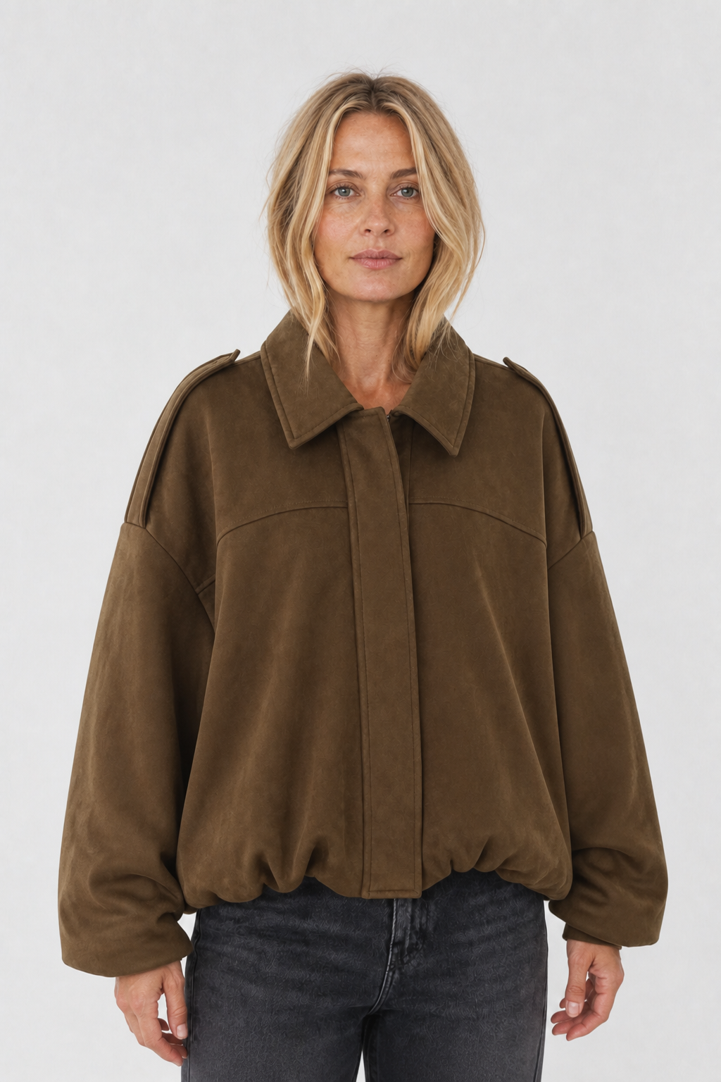 Oversized Bomberjacke in Wildlederoptik