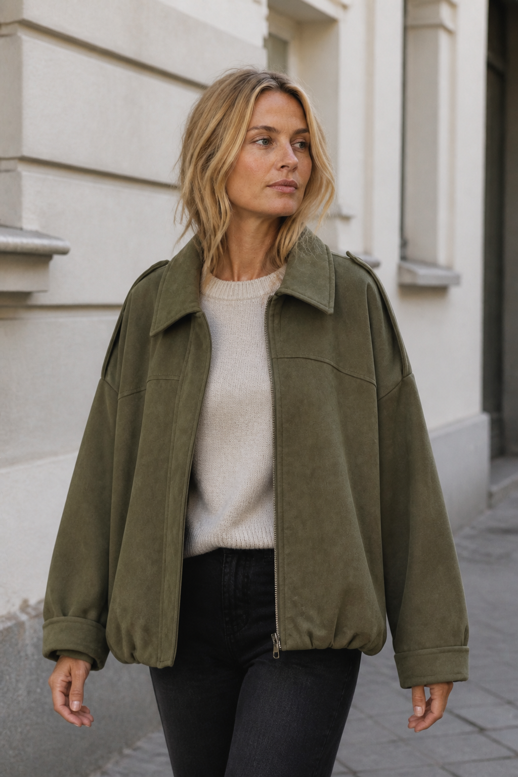 Oversized Bomberjacke in Wildlederoptik