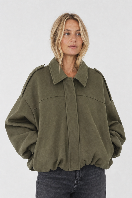 Oversized Bomberjacke in Wildlederoptik