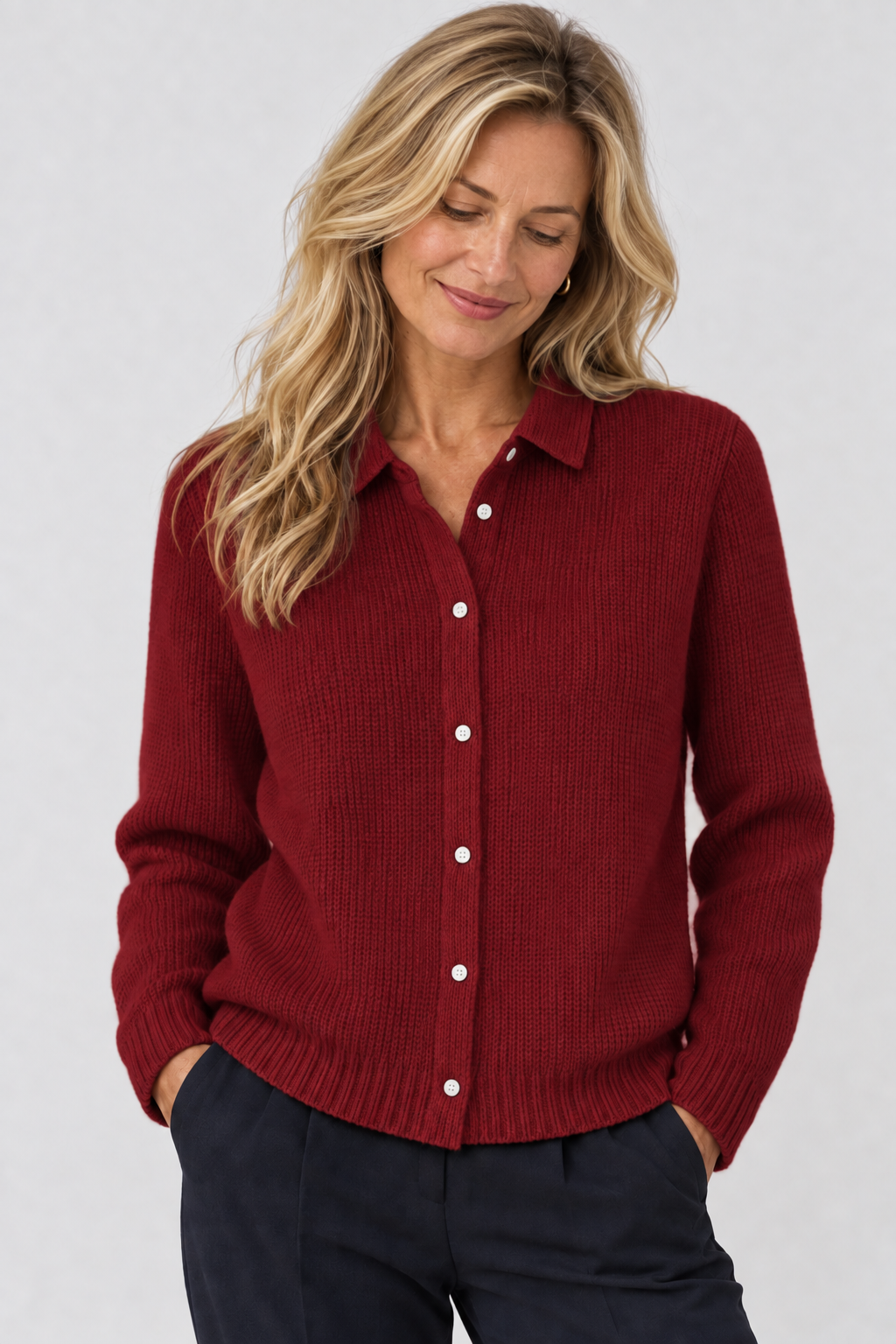 Strickbluse mit Hemdkragen
