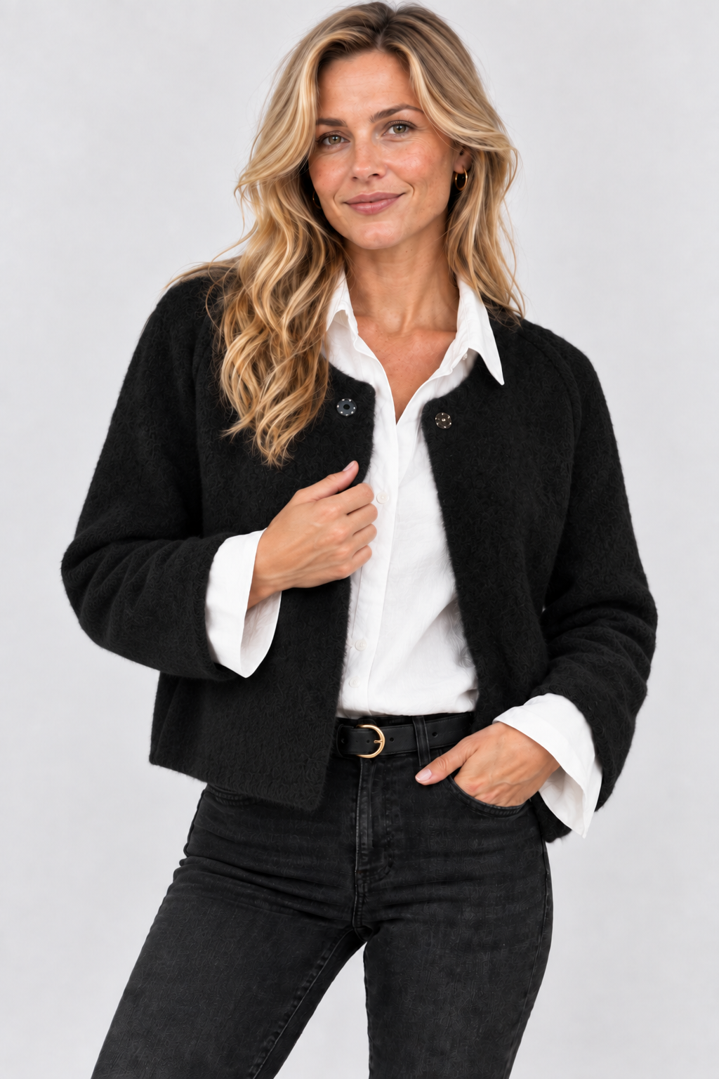 Strickjacke Cropped mit Kaschmir-Look