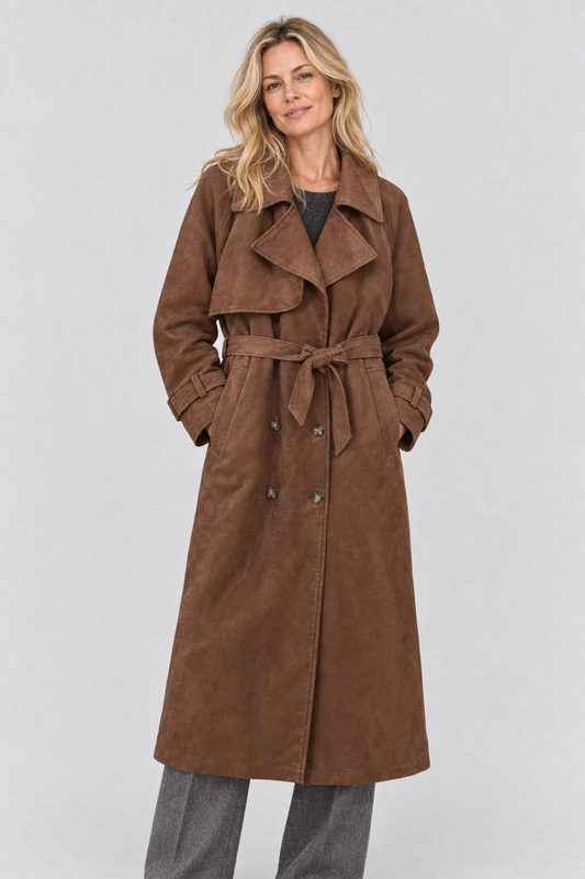 Langer Trenchcoat mit Wildlederoptik