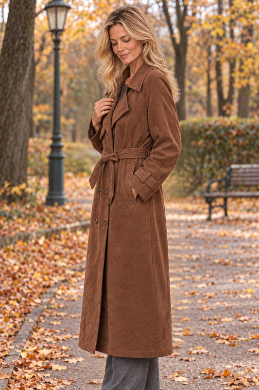 Langer Trenchcoat mit Wildlederoptik